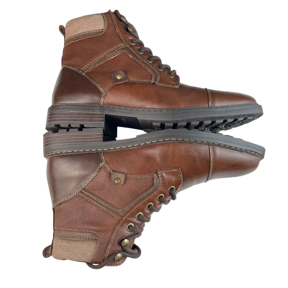 Madden Men’s Combat Ankle Boots US 8.5 EU 41.5 Brown Faux Leather Lace Up - Picture 6 of 12
